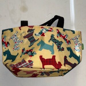 ECO CHIC MULTICOLORED INSULATED BAG SCOTTISH DOG DESIGN BLACK HANDLES 11.5” X 7”
